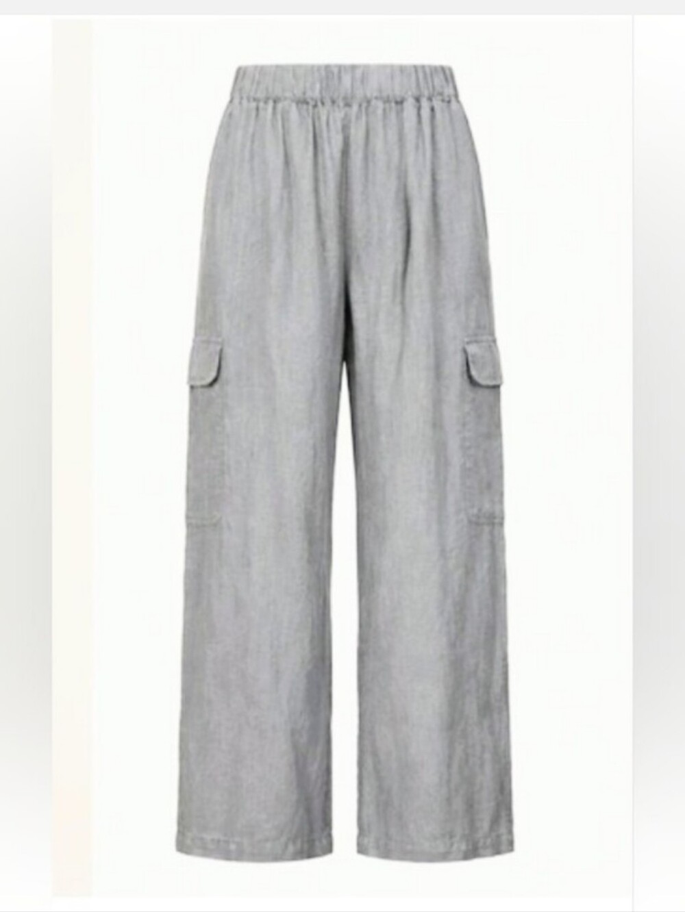 C&C California White Linen Baggy pull-on Wide Leg Cargo Pants 2 snap pockets - Picture 12 of 13